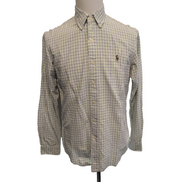 Chemise Ralph Lauren M Vert Bleu Carreaux Oxford Shirt Button Down Logo Marron