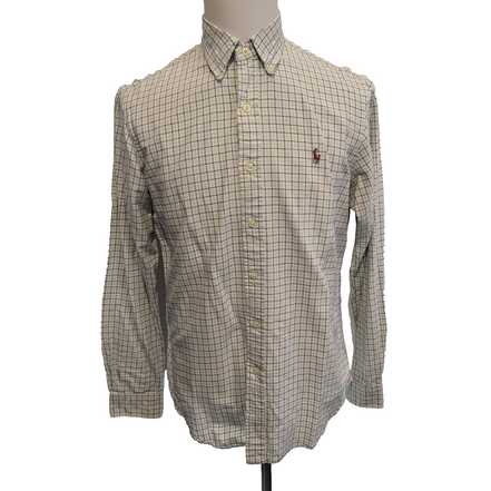Chemise Ralph Lauren M Vert Bleu Carreaux Oxford Shirt Button Down Logo Marron