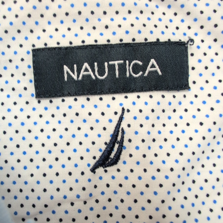 Chemise Nautica M Blanche Micro Pois Manches Longues 15½ Excellent État