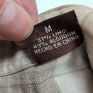 Chemise Perry Ellis Lin Coton Marron Crème Carreaux Manches Courtes Taille M