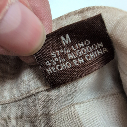 Chemise Perry Ellis Lin Coton Marron Crème Carreaux Manches Courtes Taille M