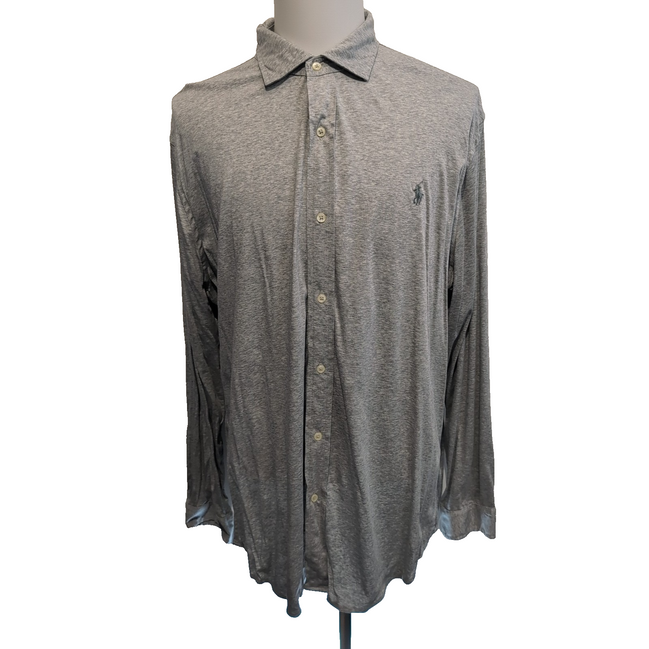 Chemise Ralph Lauren XXL Knit Dress Shirt Gris Chiné Jersey Coton QR Code