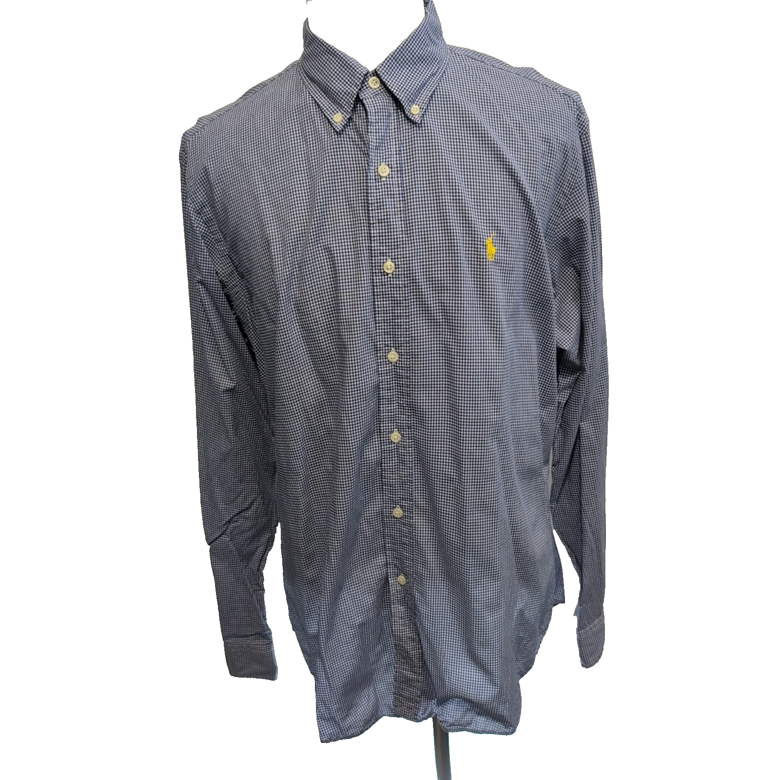 Chemise Ralph Lauren XL Custom Fit Shirt Button Down Bleue Carreaux Logo Jaune