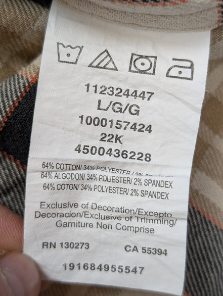 Wrangler L Chemise Western Flanelle Crème Beige Carreaux Boutons Métal