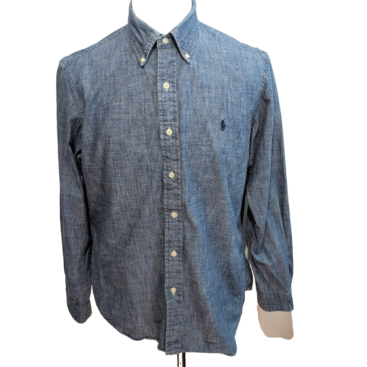 Chemise Ralph Lauren L Bleu Effet Jean Coton Logo Bleu manches longues
