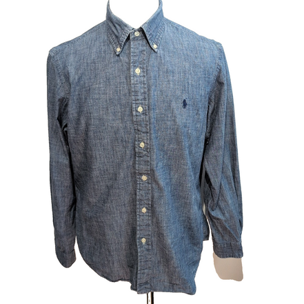 Chemise Ralph Lauren L Bleu Effet Jean Coton Logo Bleu manches longues