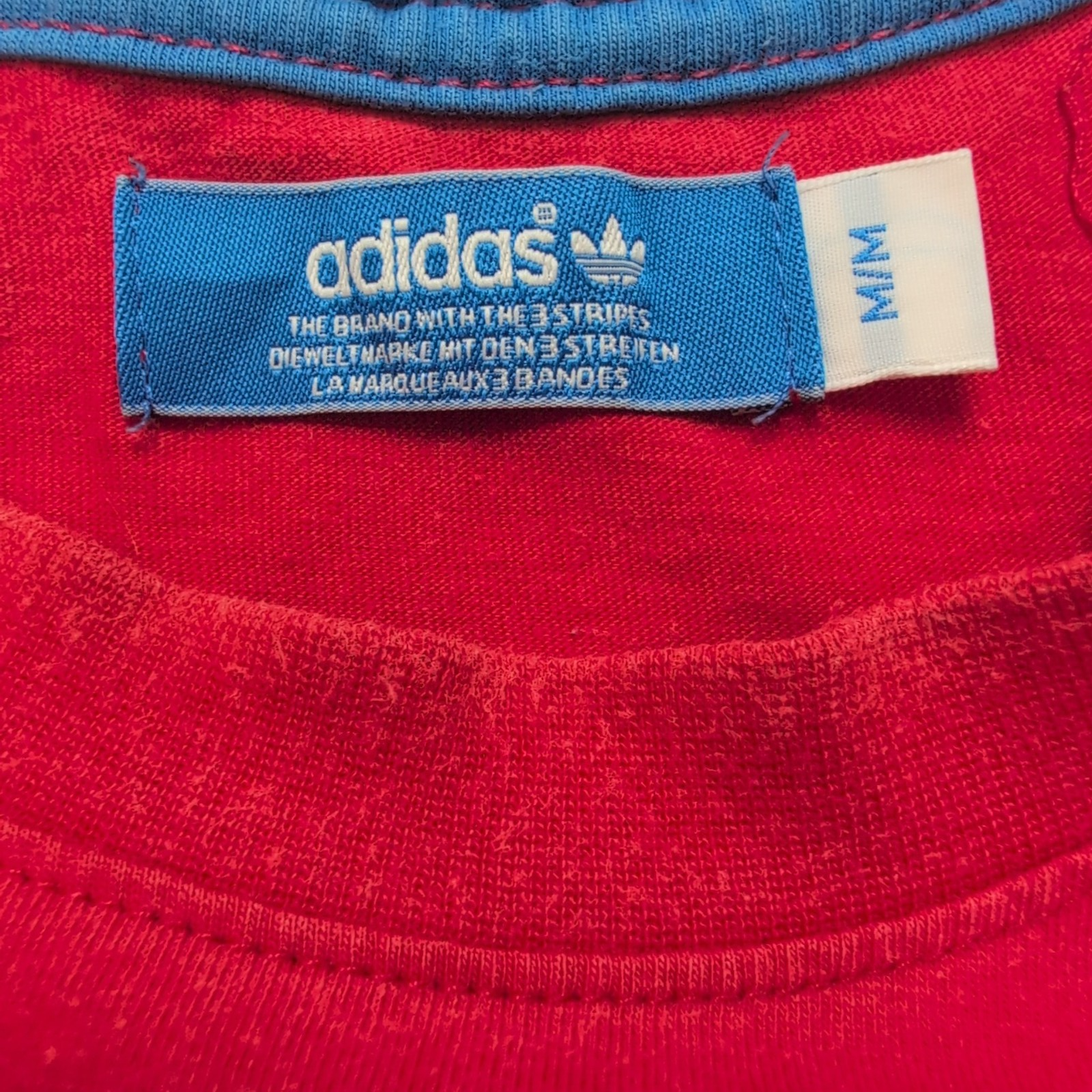 T-shirt Adidas M Rouge Grand Logo Bleu Marine 100% Coton Vintage