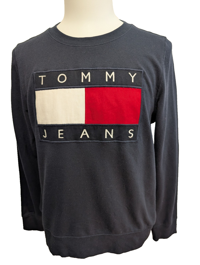Sweat Tommy Hilfiger Bleu Marine - Grand Logo Brodé Relief - Taille M