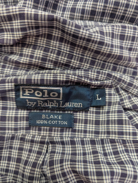Chemise Polo Ralph Lauren Shirt L XL Carreaux Bleu Marine Button Down Logo