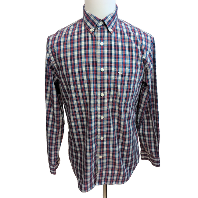 Chemise Dockers M Carreaux Bleu Blanc Rouge Logo Poche manches longues