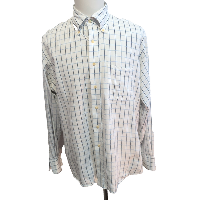 Chemise Tommy Hilfiger Homme XL/XXL Blanche Carreaux Bleus Coton Poche