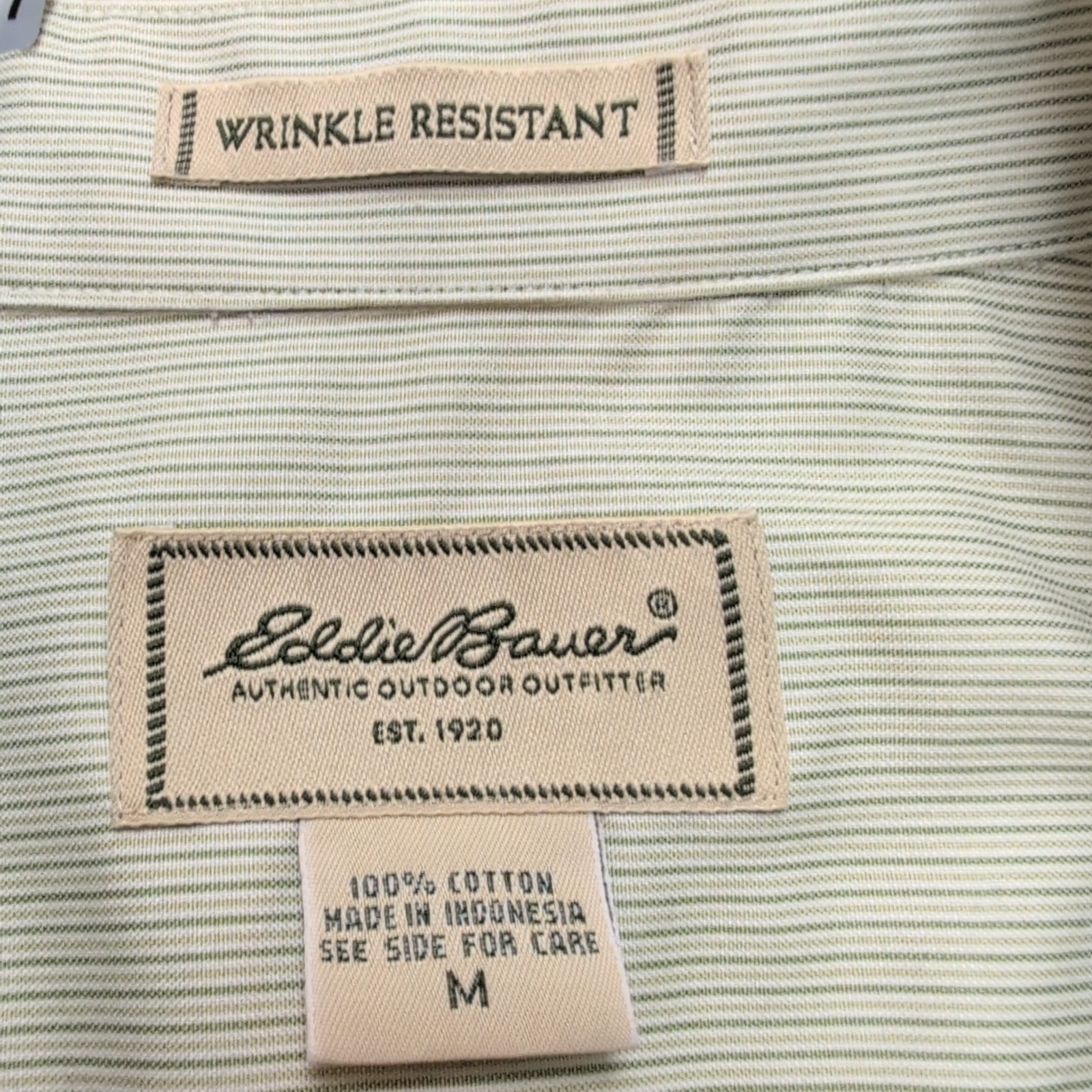 Chemise Eddie Bauer M vert rayures fines coton col boutonné manches longues