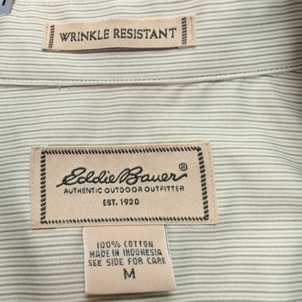 Chemise Eddie Bauer M vert rayures fines coton col boutonné manches longues