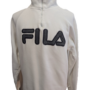 🤍 Sweat Fila Col Zippé Logo Brodé T. L - Blanc Vintage Sportswear