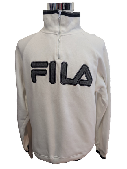 🤍 Sweat Fila Col Zippé Logo Brodé T. L - Blanc Vintage Sportswear