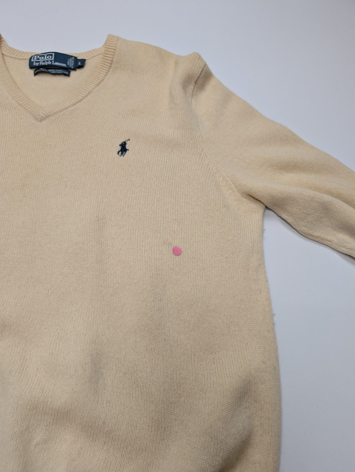 Pull Polo Ralph Lauren Col V 100% Laine d'Agneau Crème - Taille L