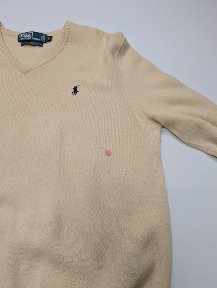 Pull Polo Ralph Lauren Col V 100% Laine d'Agneau Crème - Taille L