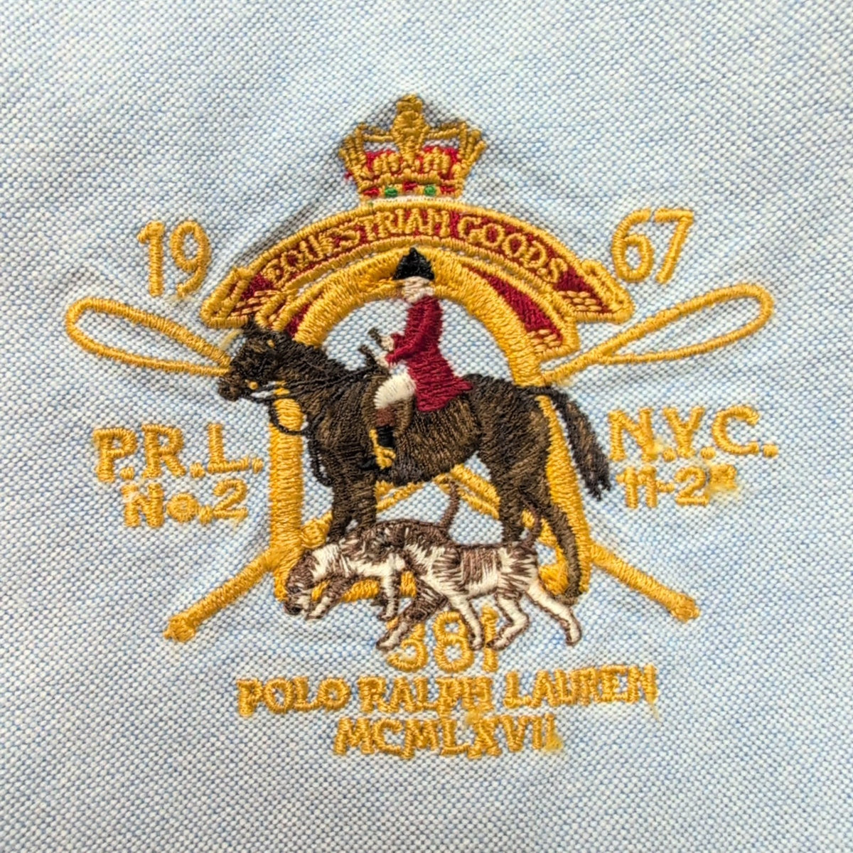 Chemise Ralph Lauren Mercer S Bleu Écusson Chasse Polo 1967 Broderie N°3