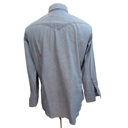 Chemise Wrangler Edge Western M Bleu Jean Coton Boutons Pression Usée