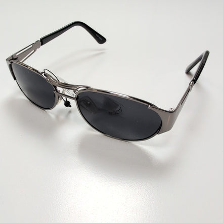 Lunettes de soleil Y2K Ovales Métal Gris Anthracite Branches Larges Noir Brillan