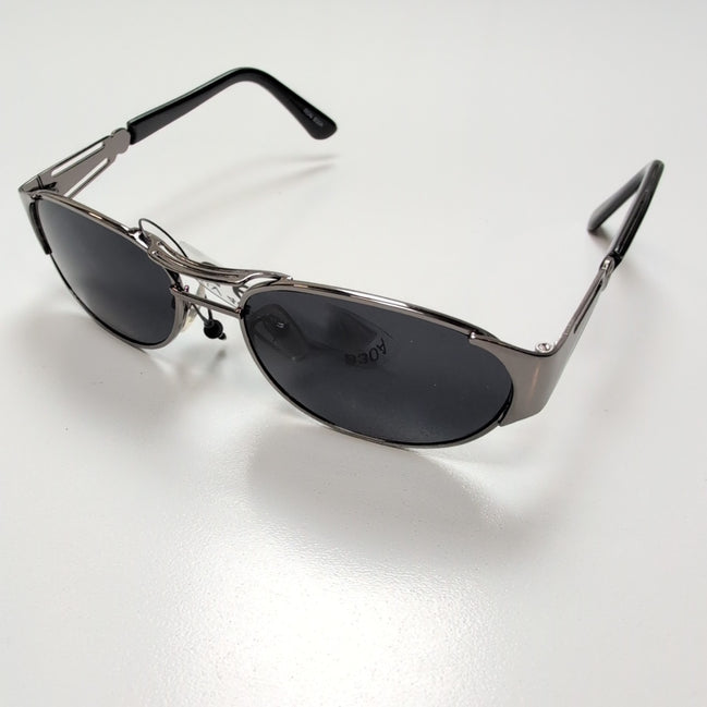 Lunettes de soleil Y2K Ovales Métal Gris Anthracite Branches Larges Noir Brillan