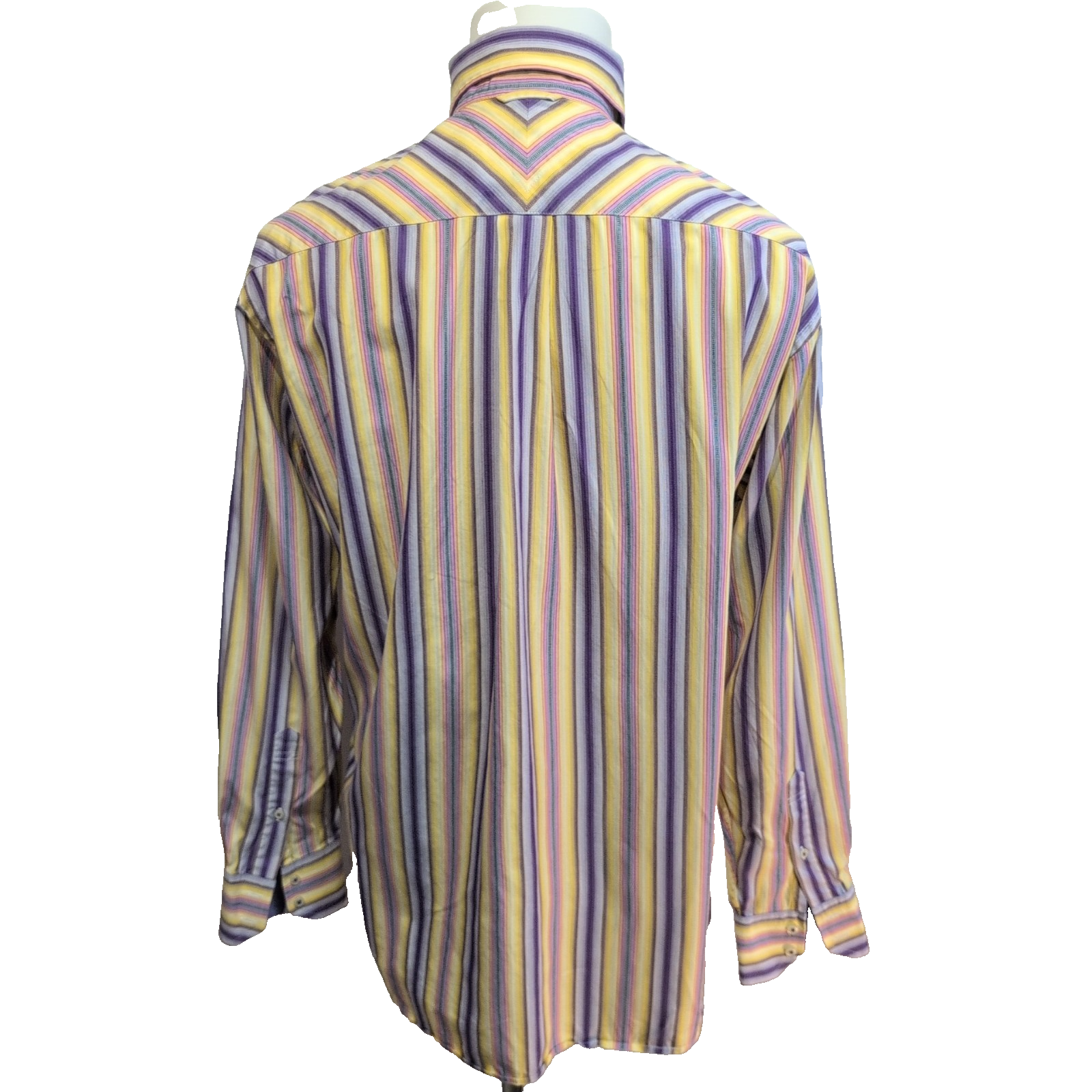 Chemise Tommy Hilfiger Homme Taille M 80s Two Ply Rayée Violet Jaune Coton