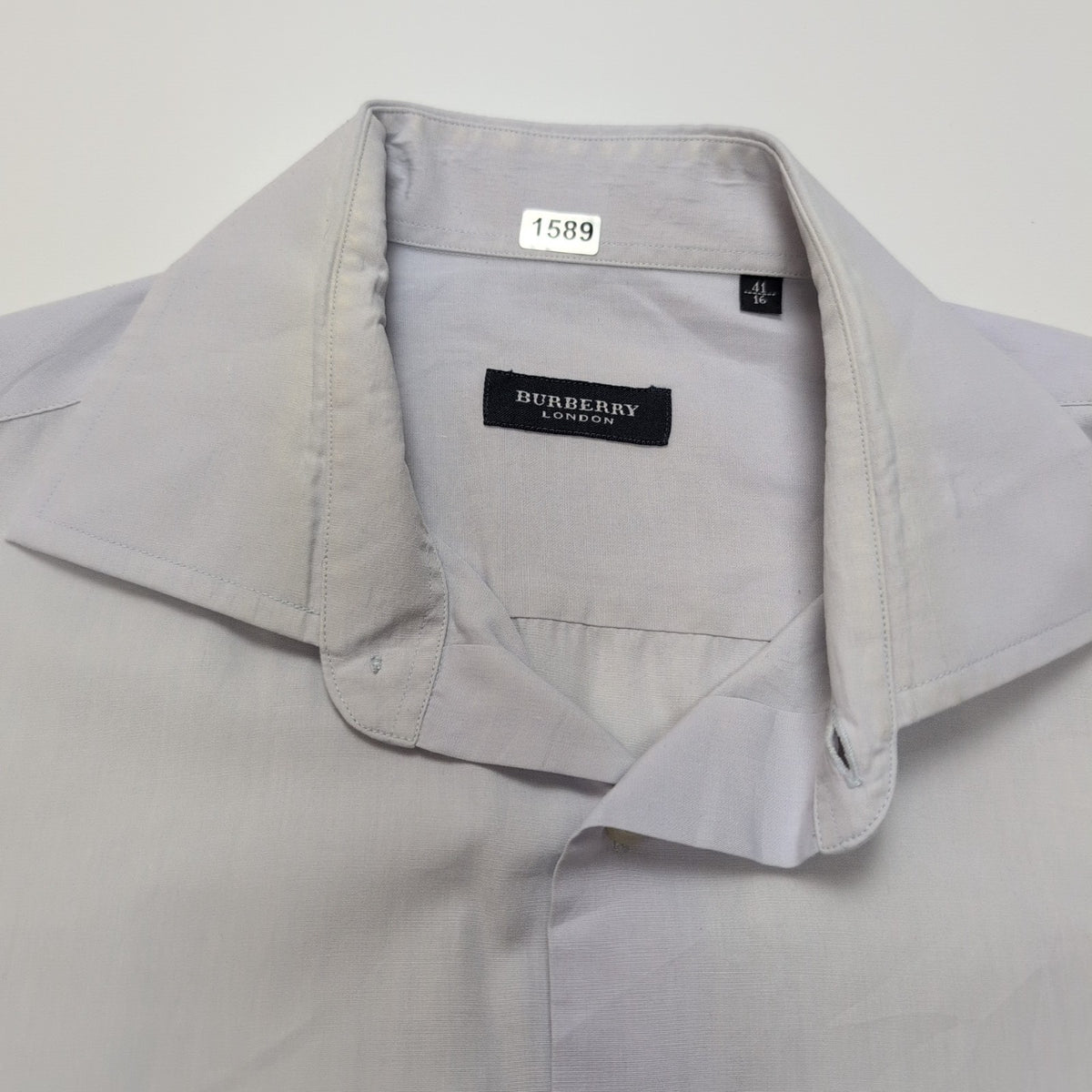 Chemise BURBERRY L Bleu Clair Logo Brodé 2 Boutons Polyester Coton manches long
