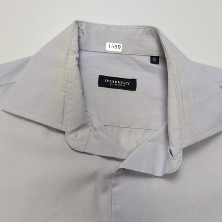 Chemise BURBERRY L Bleu Clair Logo Brodé 2 Boutons Polyester Coton manches long