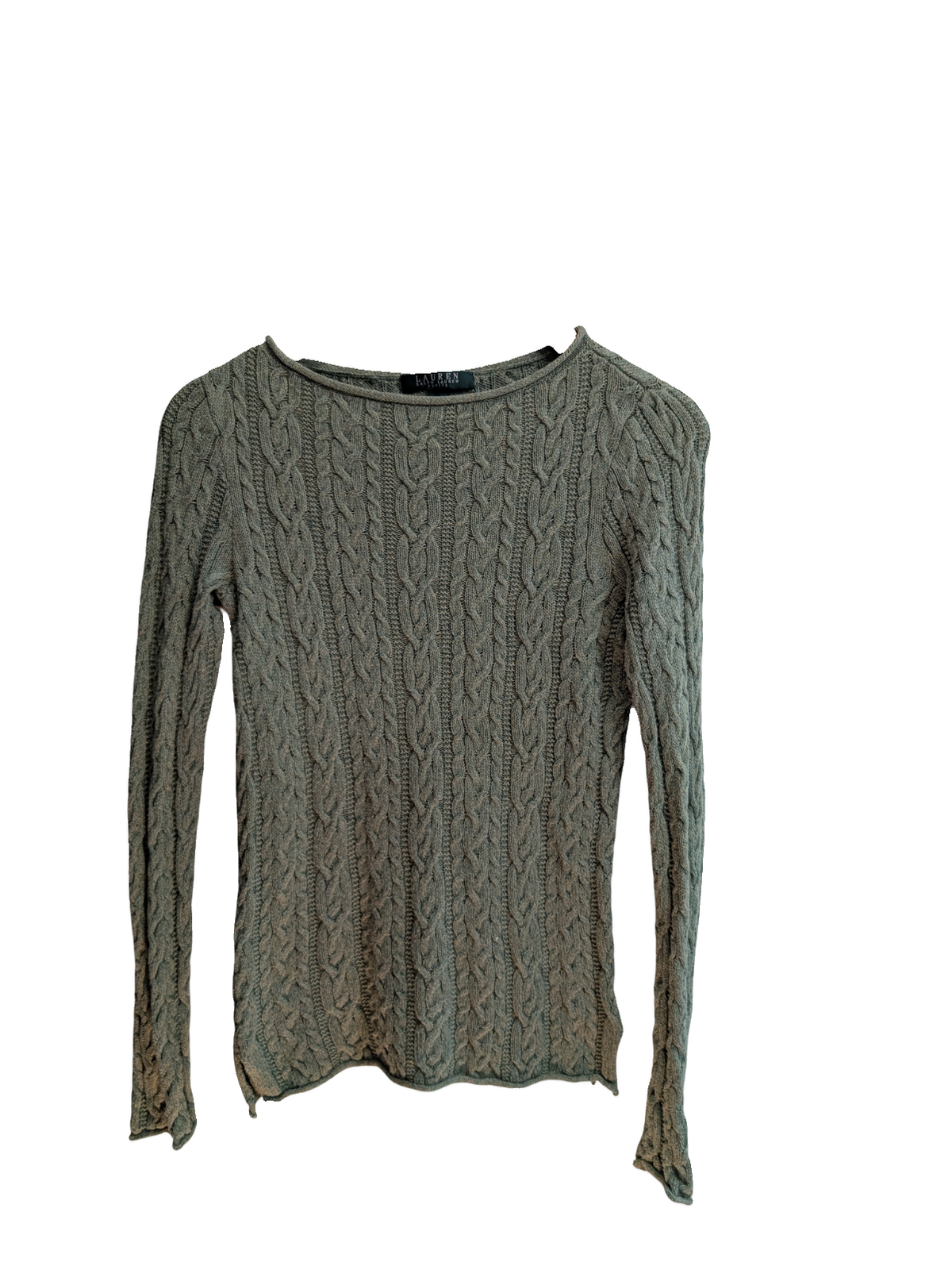 Pull femme LAUREN Ralph Lauren vert kaki chiné torsadé coton taille S