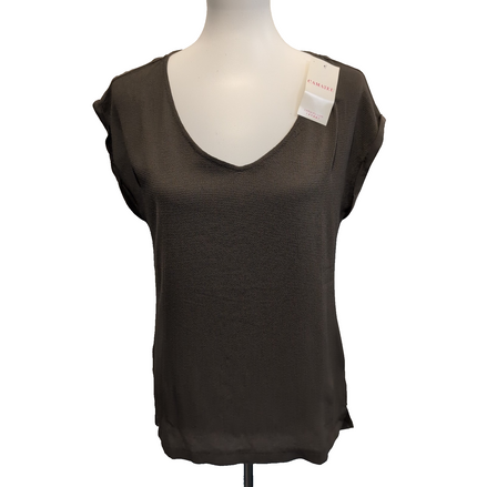 Haut Femme Taille S Camaïeu Basic Kaki Col V Sans Manches Neuf Étiquette