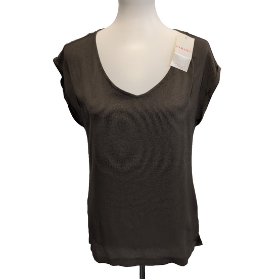 Haut Femme Taille S Camaïeu Basic Kaki Col V Sans Manches Neuf Étiquette