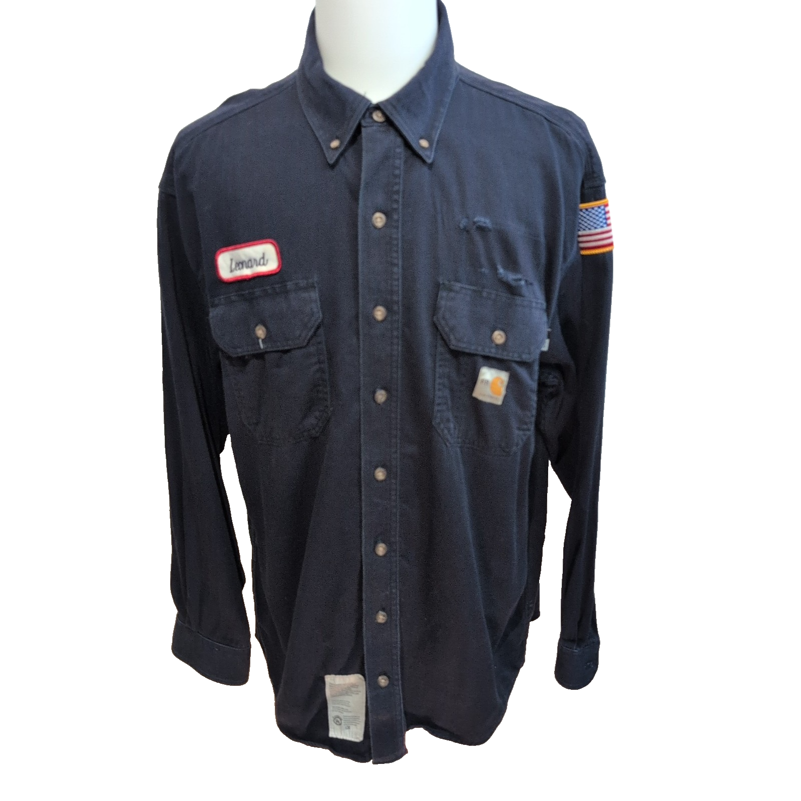 Chemise Workwear Carhartt FR XL bleu marine brodée USA work rare