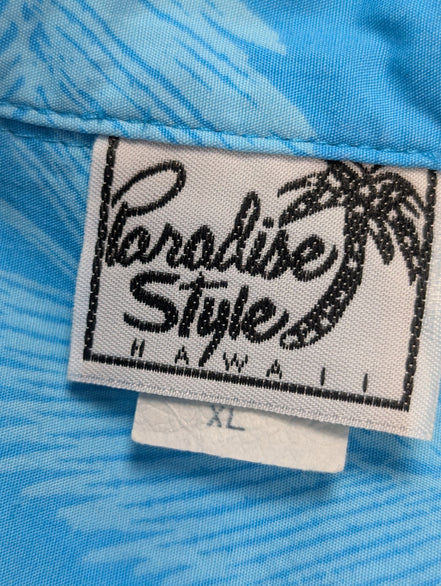 Chemise hawaïenne bleue Paradise Style Hawaii palmiers manches courtes taille #