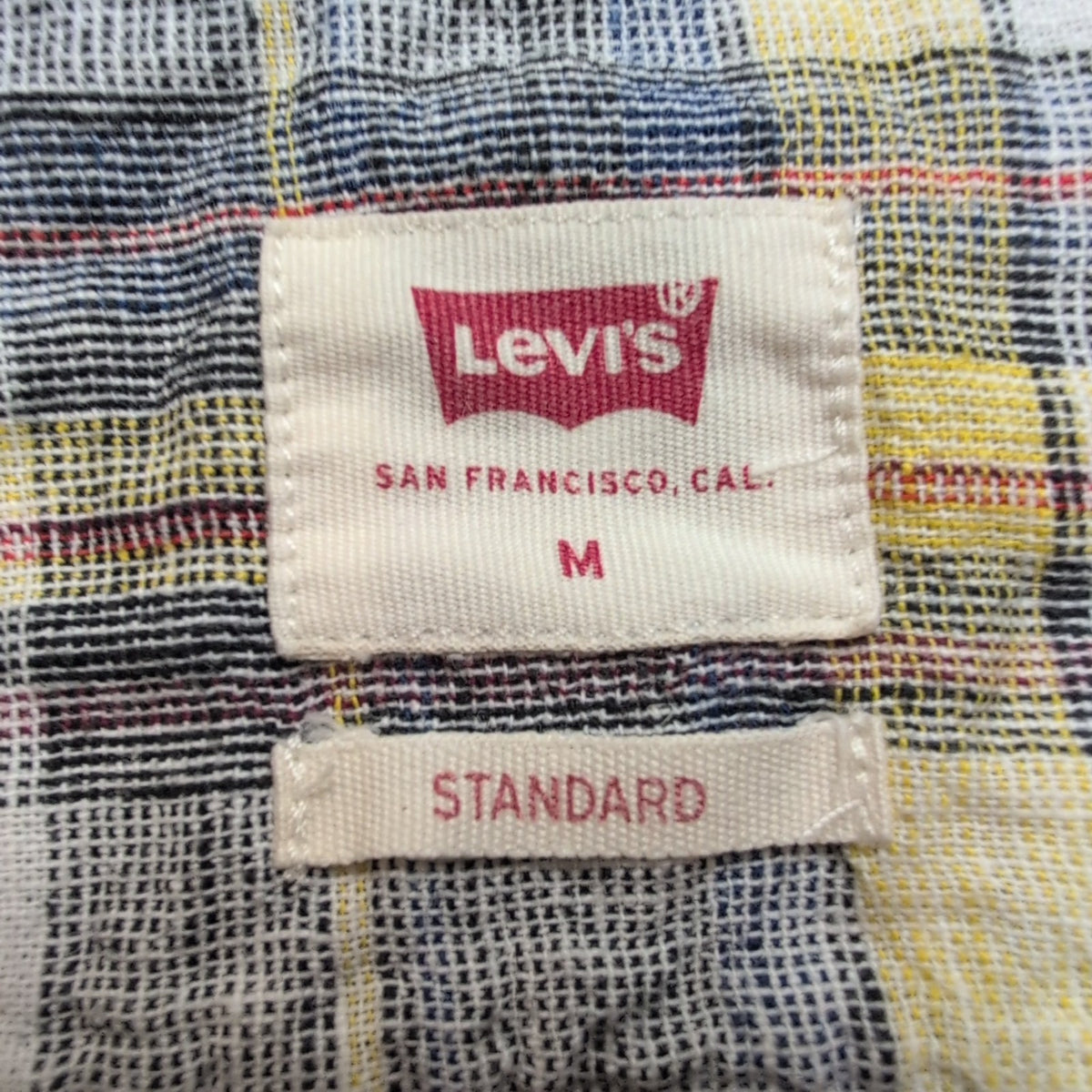 Chemise Levi's M Carreaux Jaune Gris Lin Coton Manches Courtes