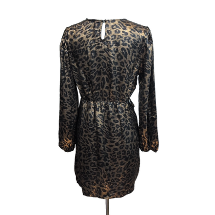 Robe Emilie.K Diane M Manches Longues Léopard Noir Doré Neuve Étiquette