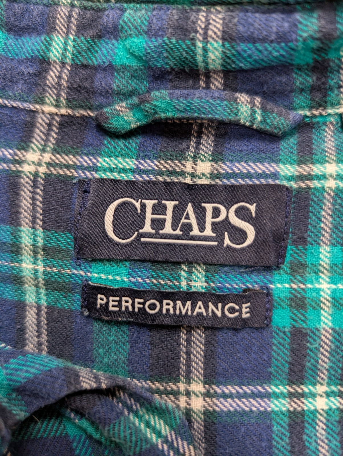 CHAPS Flanelle Vert Bleu L Logo Brodé VINTAGE 100% Coton | 309S