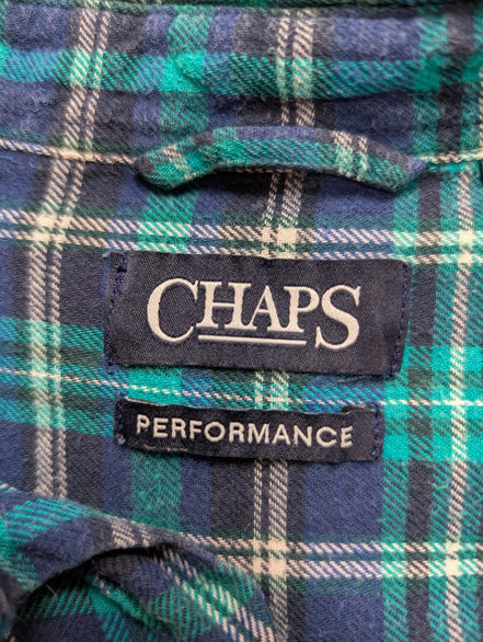 CHAPS Flanelle Vert Bleu L Logo Brodé VINTAGE 100% Coton | 309S