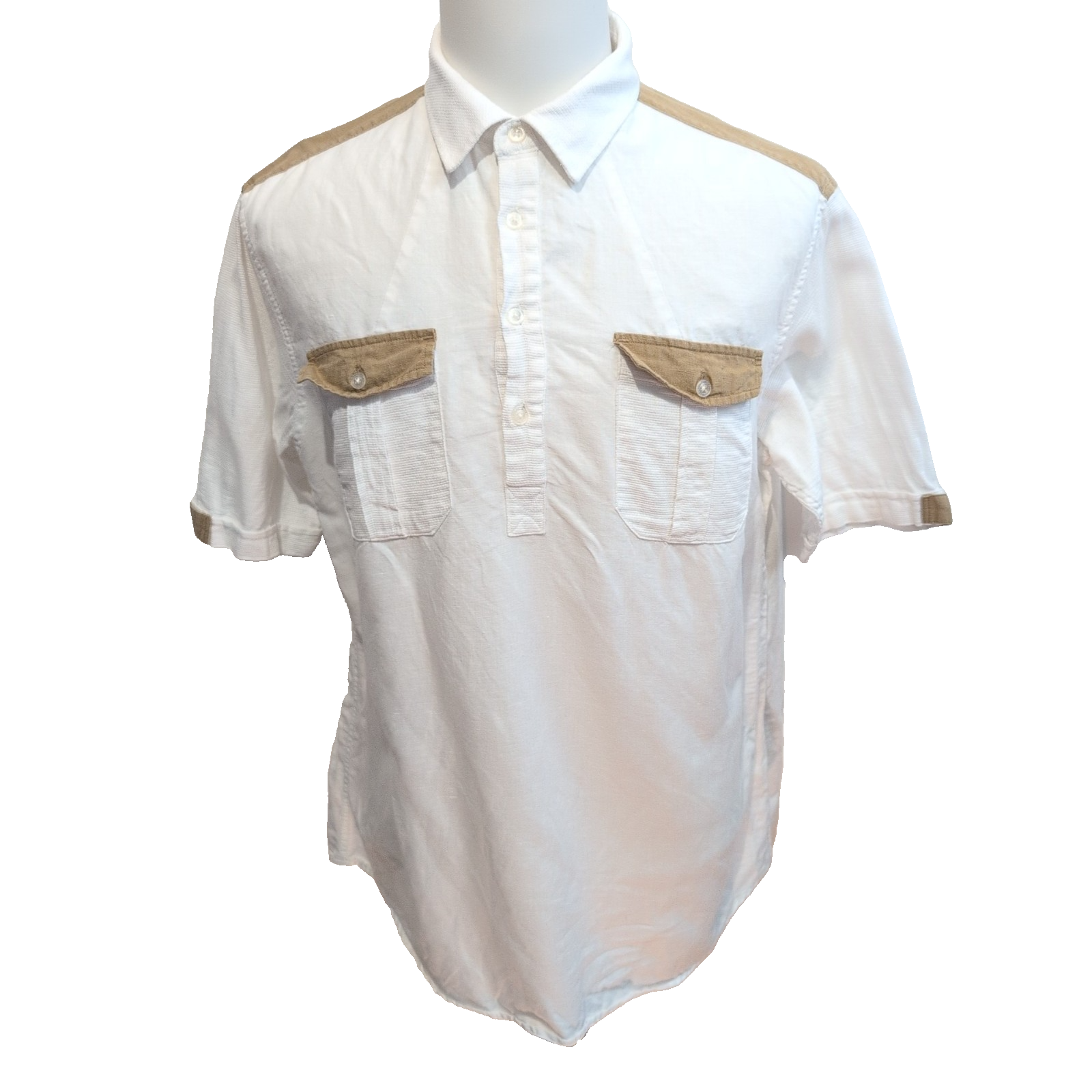 Chemise Sean John Popover XL Lin Coton Blanche 2 Poches Manches Courtes