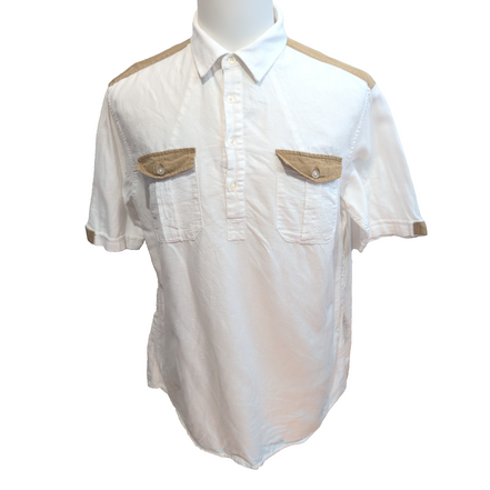 Chemise Sean John Popover XL Lin Coton Blanche 2 Poches Manches Courtes