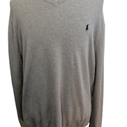 Pull Polo Ralph Lauren Gris Clair Logo Marine Coton Pima - Taille XL - NEUF