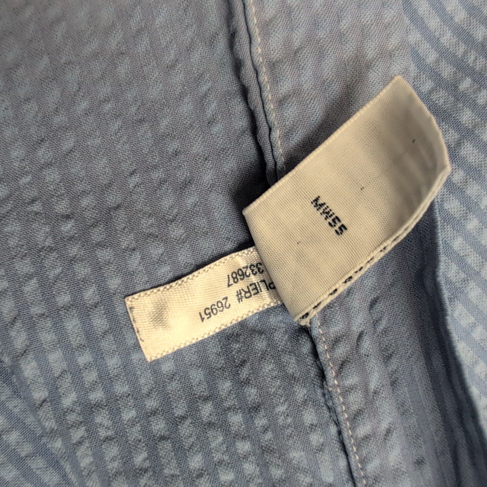 Chemise Ralph Lauren L Bleue Rayures Gaufrées Coton Manches Courtes Logo Rose