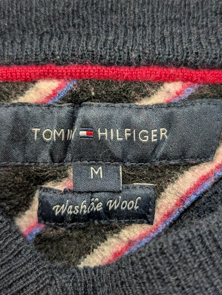 Pull TOMMY HILFIGER Col V Laine Fine Bleu Marine Logo Brodé Homme Taille M