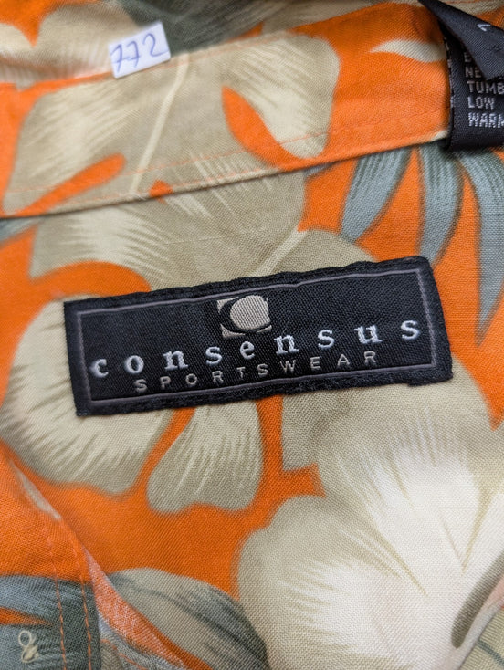 Chemise Hawaïenne Consensus 100% Rayonne - Orange Motif Fleuri - Taille L