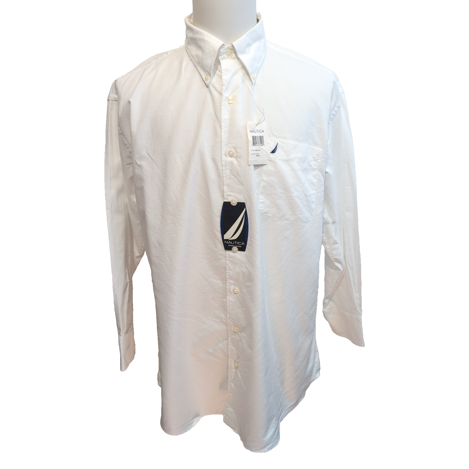 Chemise Nautica XL Blanche Oxford 100% Coton Neuve Étiquette Poche