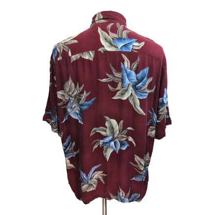 Chemise Hawaïenne Campia Moda XL Bordeaux Feuillage Rayonne Made in Korea