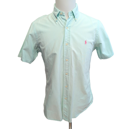 Chemise Ralph Lauren Vert Pastel S Manches Courtes Logo Rose