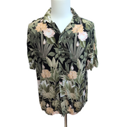 Chemise Hawaïenne Manches Courtes H&M Viscose Floral Kaki Noir M