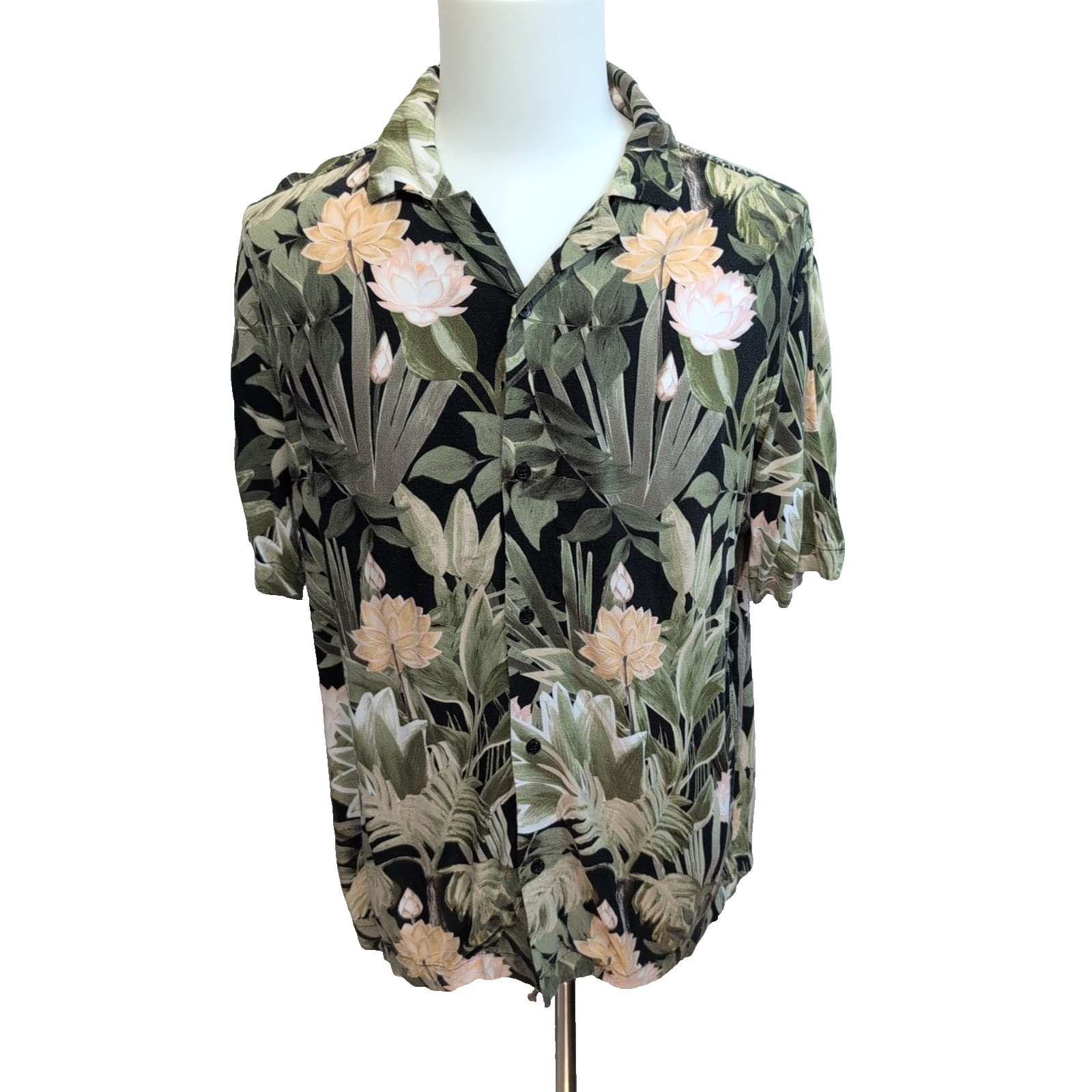 Chemise Hawaïenne Manches Courtes H&M Viscose Floral Kaki Noir M