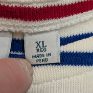 Pull L.L.Bean Femme XL Marinière Rayures Rouge Bleu Écru Coton Manches 3/4