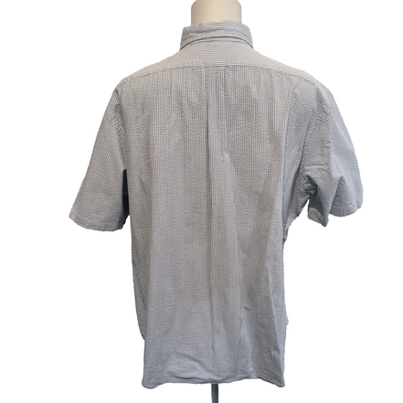 Chemise Ralph Lauren XXL Bleu Rayures Gaufrées Logo Rose Manches Courtes
